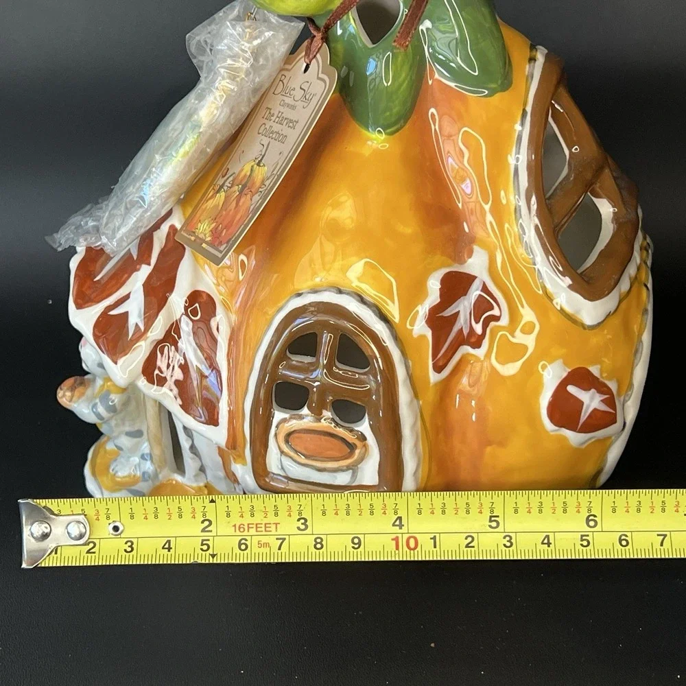 Blue Sky Clayworks Pumpkin Pie Cottage Cat Kitty House Tealight Candle 2018